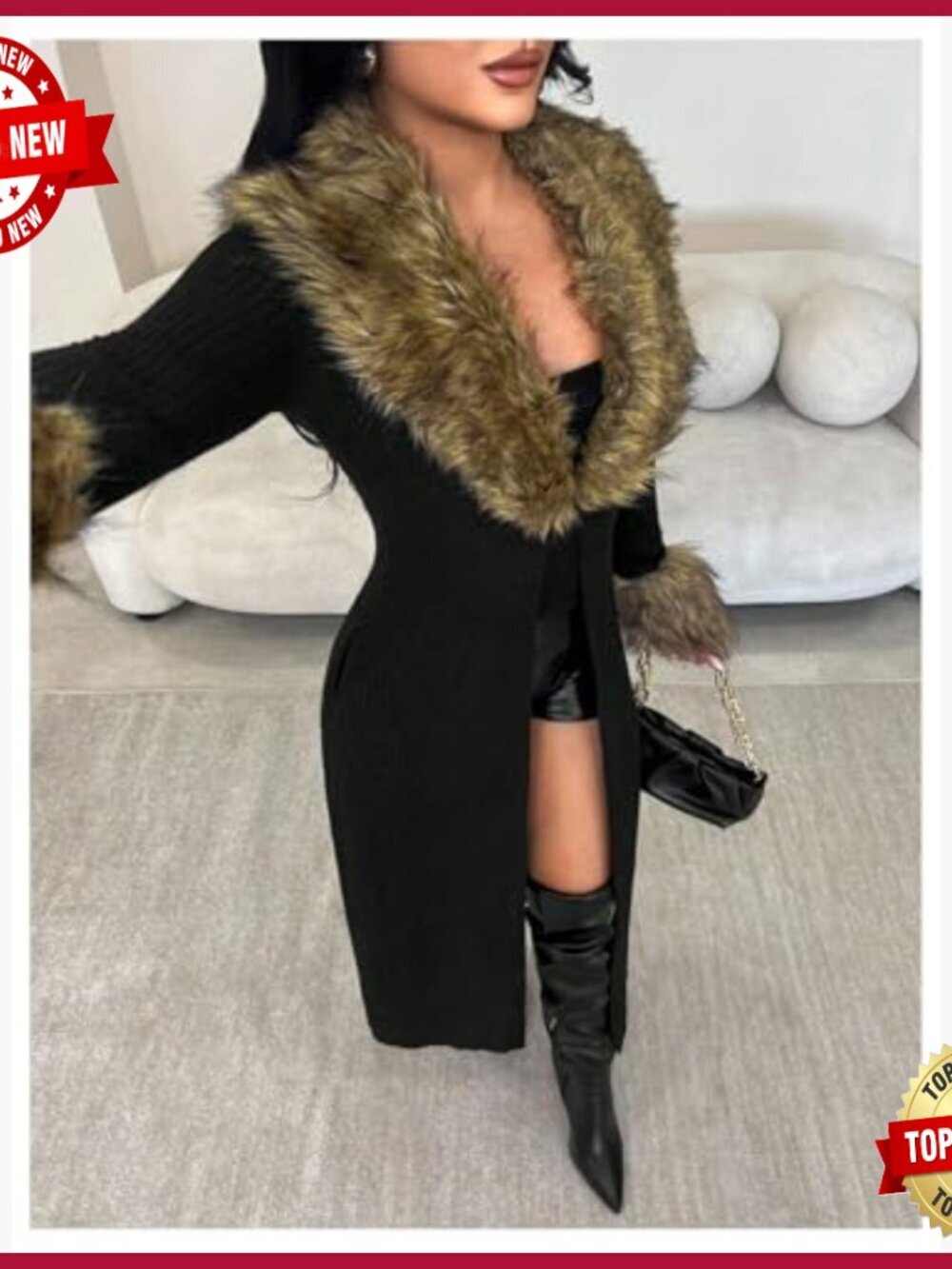 Open Front Long Cardigan Sweater Fuzzy Fall Winter Outerwear Coat - Picture 4 of 7